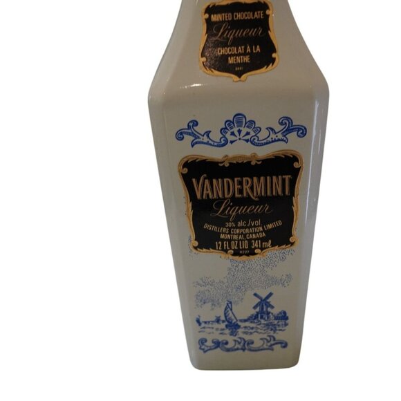 Vintage Vandermint Delft Windmill Tulip Blue White Milk Glass Liqueur Bottle Hol - Picture 3 of 12